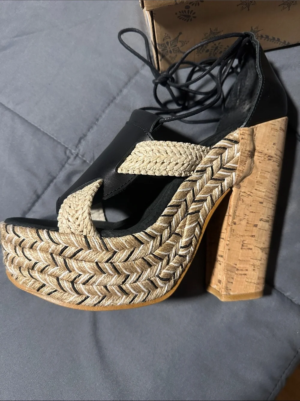 Free People High Society Black & Natural Platform Heel